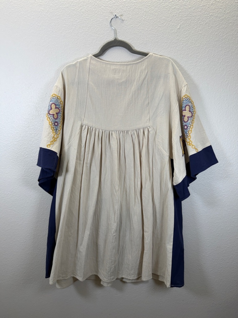 Umgee Cream Embroidered V-Neck Tunic with Navy Panels - Picture 7 of 12